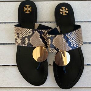 Tory Burch snakeskin sandals with gold detail